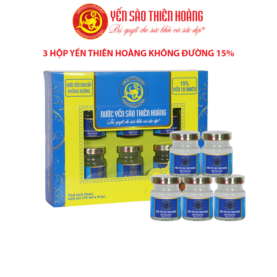 3 hộp yến Thiên Hoàng không đường 15% ( hộp/6 lọ )