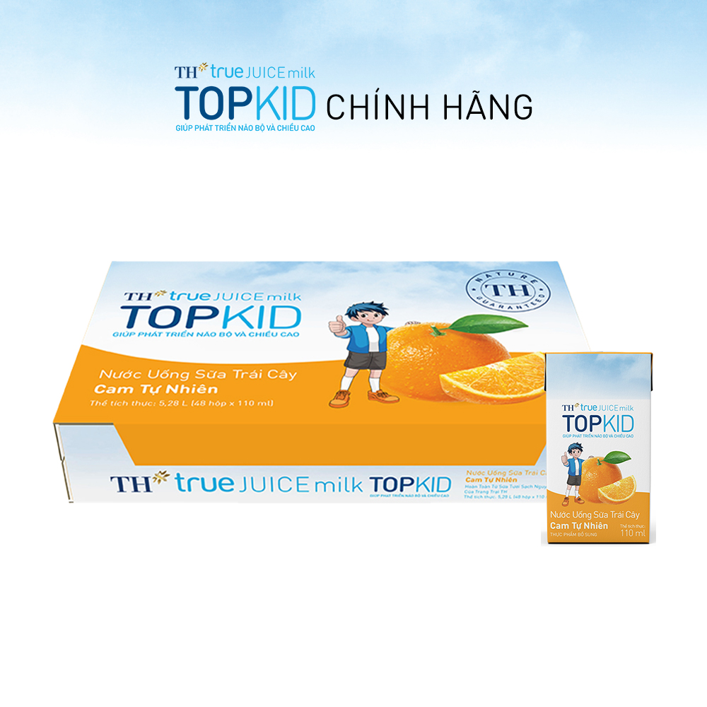 Thùng 48 hộp sữa trái cây TOPKID hương cam tự nhiên TH True Juice Milk 110ml (110ml x 48)