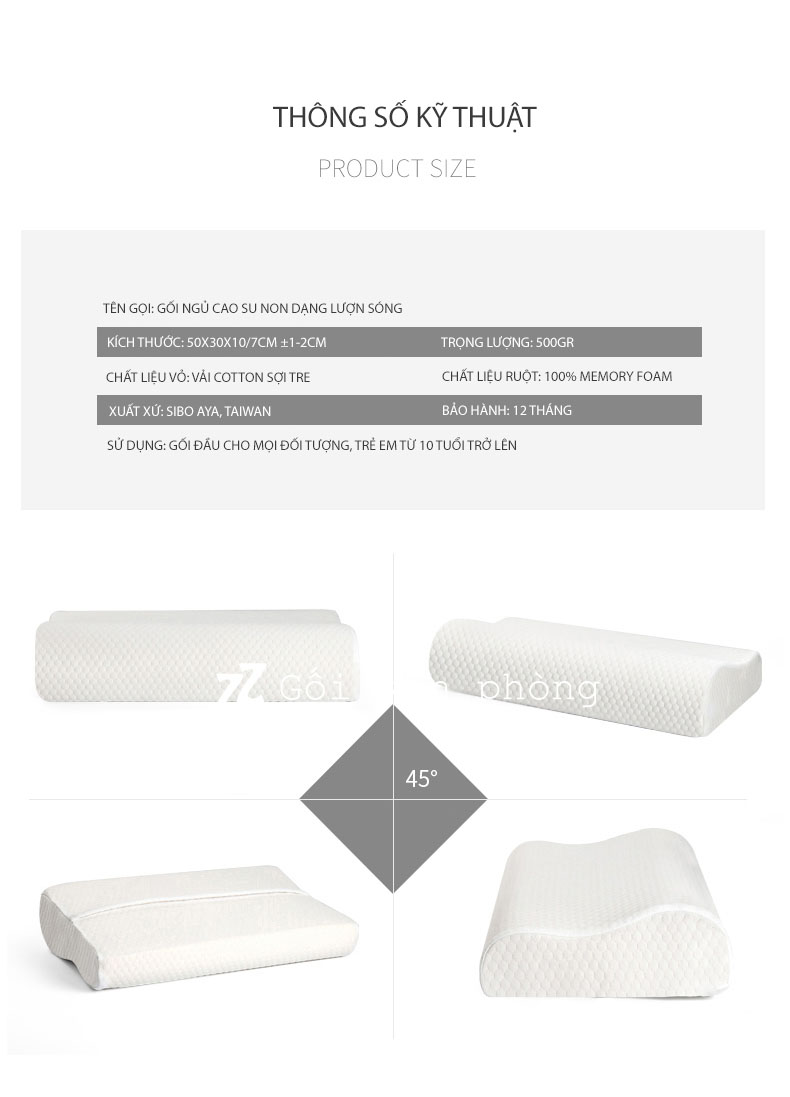 Gối cao su non trắng vỏ sợi tre ZURI PILLOW GDH-06