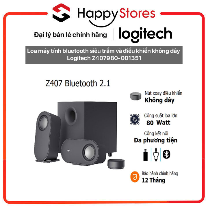 Loa máy tính bluetooth siêu trầm và điều khiển không dây Logitech Z407 980-001351 - Hàng chính hãng