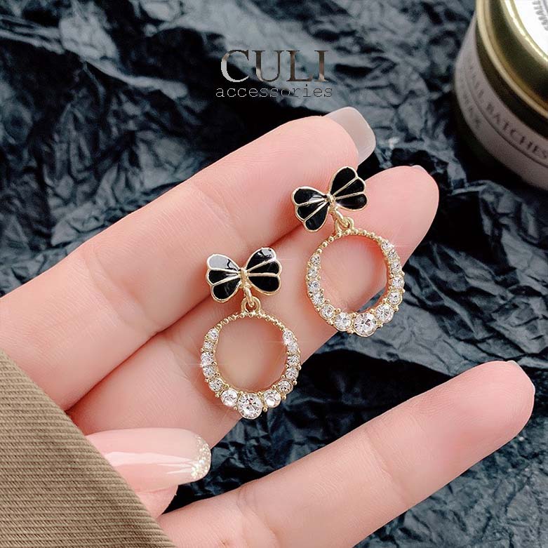 Hình ảnh Khuyên tai dáng dài hình nơ kết đá xinh xắn, style Hàn Quốc HT613 - Culi accessories