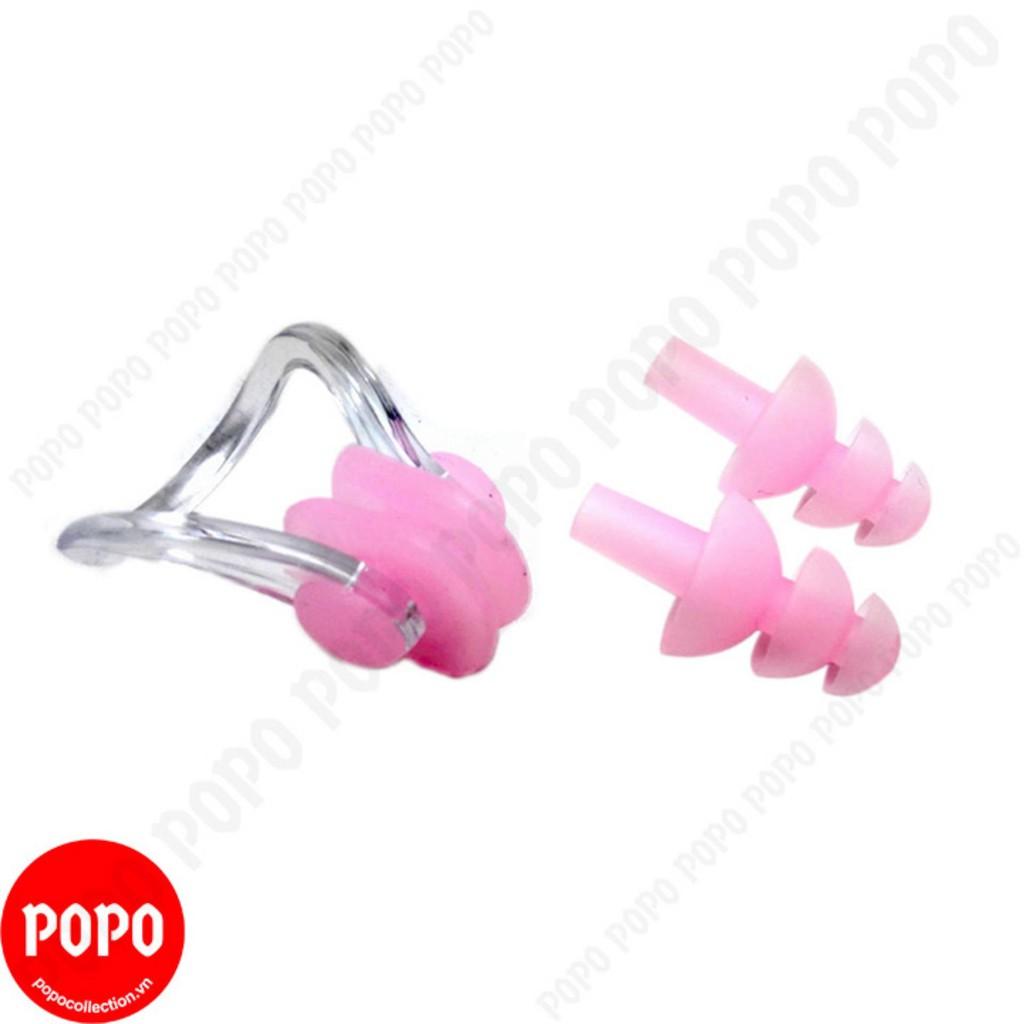 Kính bơi mũ bơi bịt tai kẹp mũi POPO 1153 trong suốt với lớp hạn chế sương mờ chống tia UV