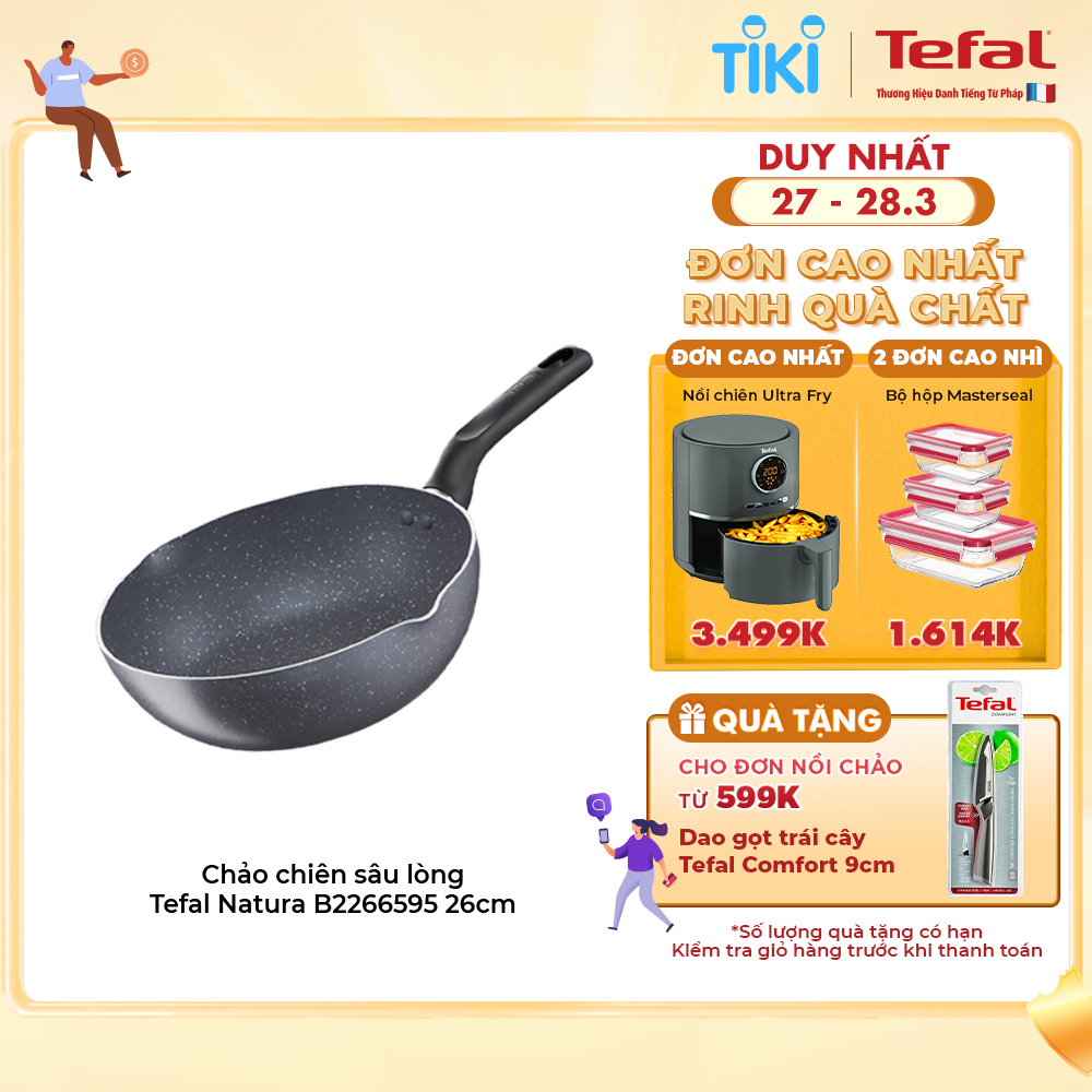 Chảo sâu lòng chống dính Tefal Natura 26cm, dùng cho bếp gas và hồng ngoại- Hàng chính hãng