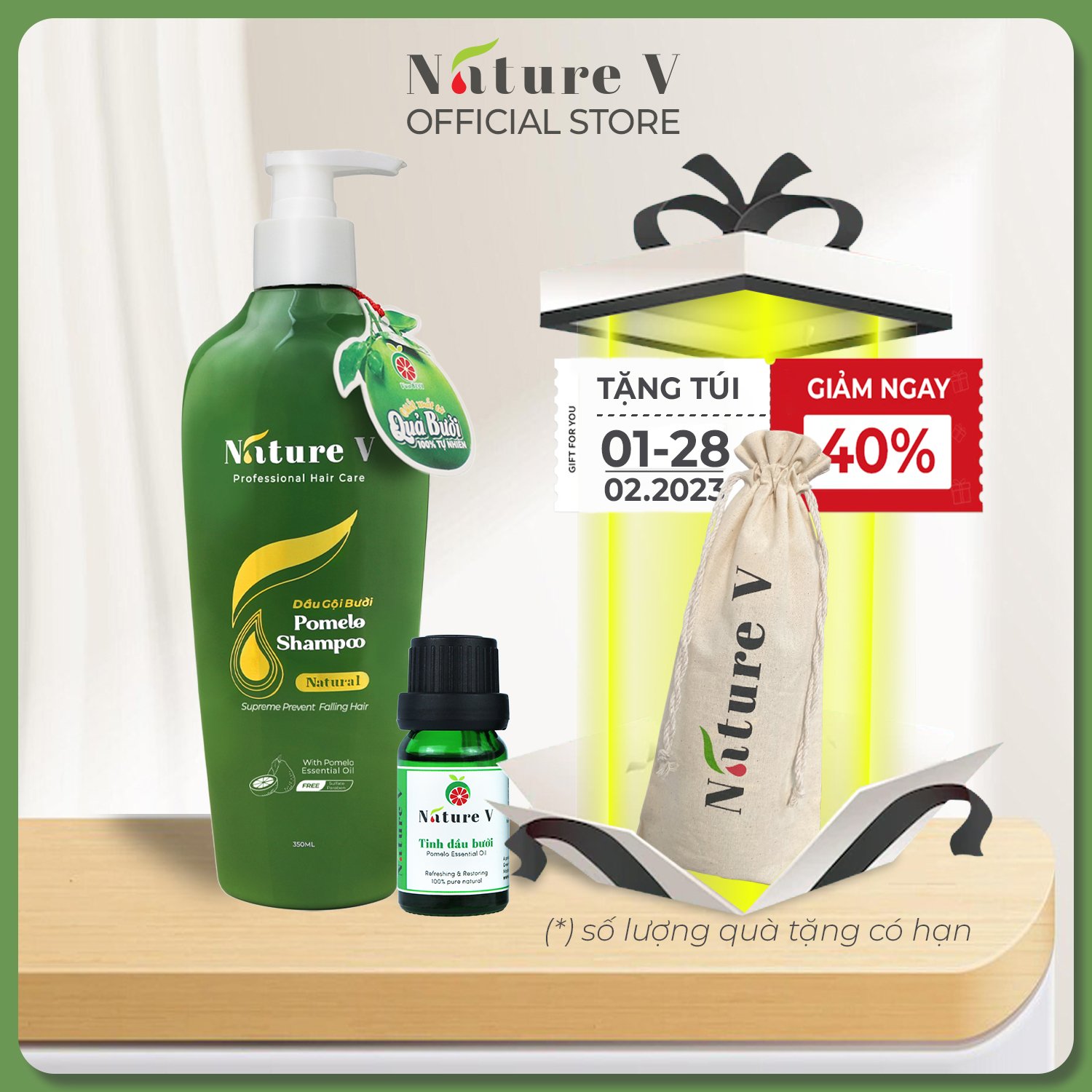 Combo dầu gội tinh dầu Bưởi + Tinh dầu thiên nhiên Bưởi NATURE-V