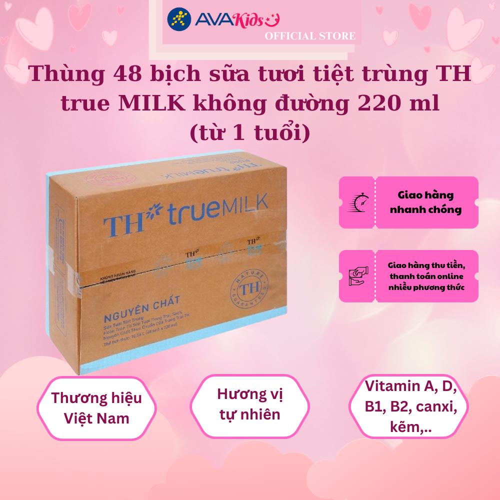 Thùng 48 bịch sữa tươi tiệt trùng TH true MILK không đường 220 ml (từ 1 tuổi)