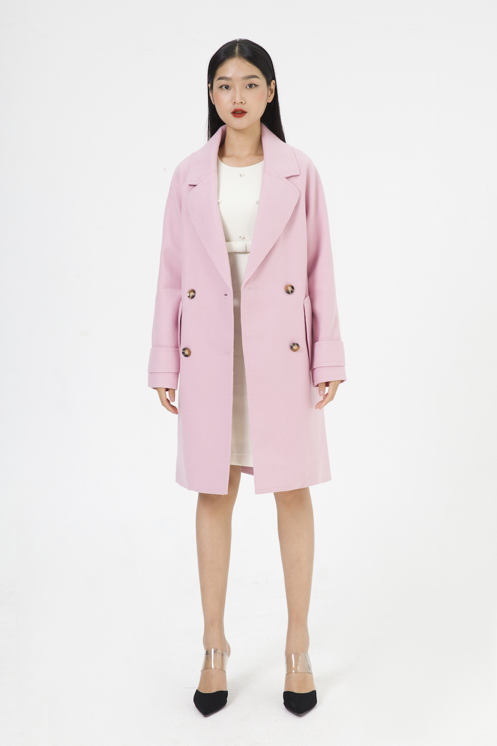 De Leah - Áo Khoác Tweed Dáng Rộng Pha Cổ - Hồng