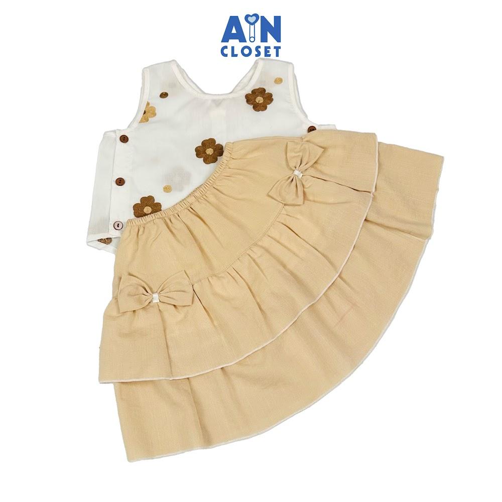 Set Áo Váy bé gái họa tiết Hoa Nâu cotton thêu - AICDBGBJT3JH - AIN Closet