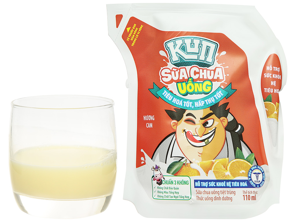 Thùng 24 Túi Sữa Chua Uống Hương Cam KUN 110ml/túi