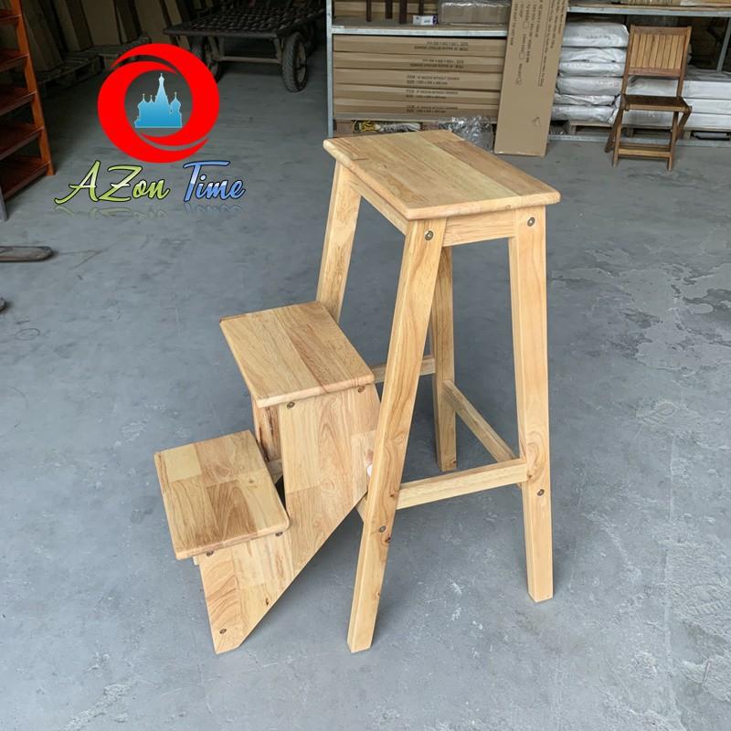 Ghế Đa Năng 3 Bậc Xếp Gọn, Ghế Thắp Nhanh Gỗ Cao Su Cao 85cm - Azonshop