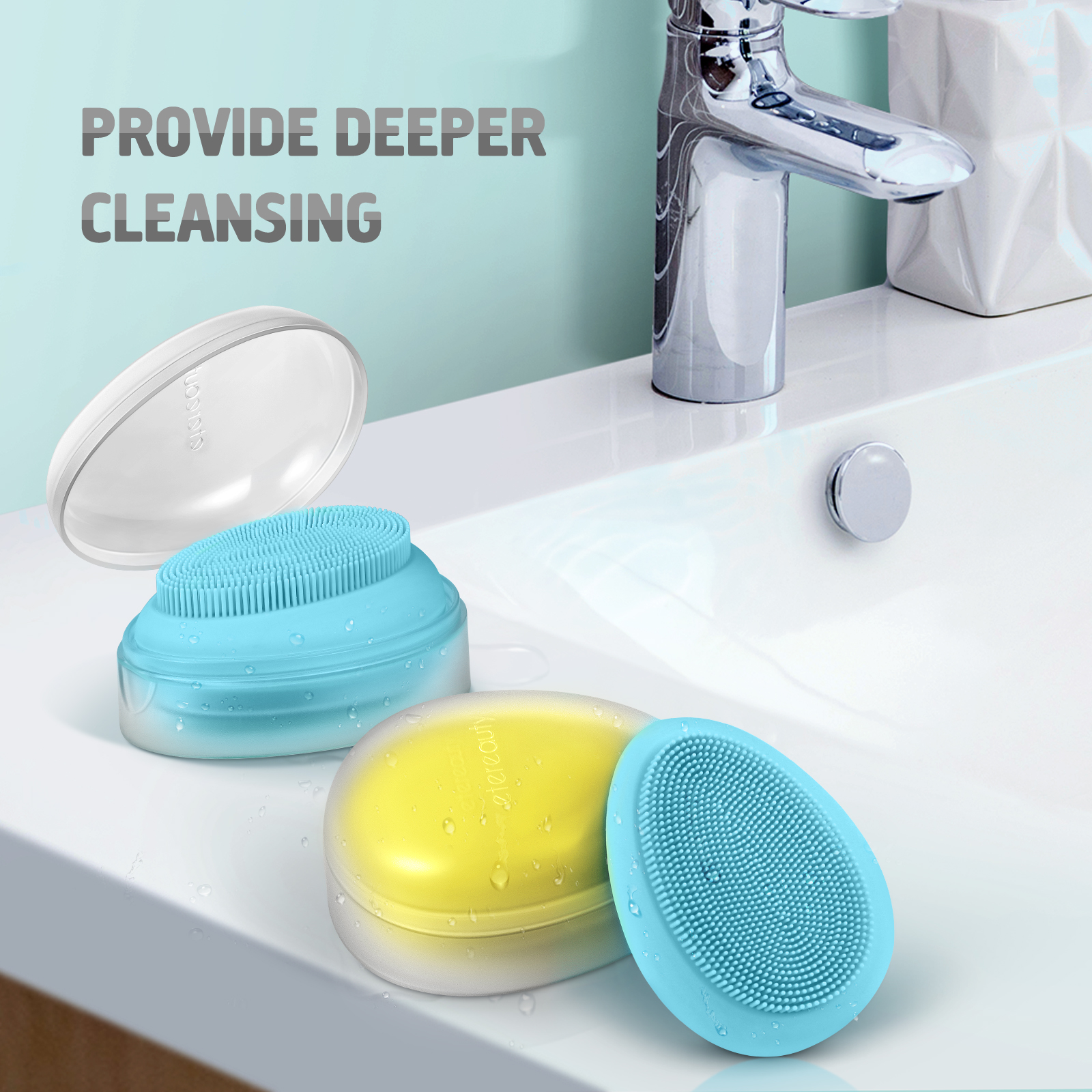 ETEREAUTY 2 Chiếc Ốp Làm Sạch Da Mặt Bàn Chải Mát Xa Bàn Chải Rửa Mặt Máy Massage Có Ngăn Chứa Đồ