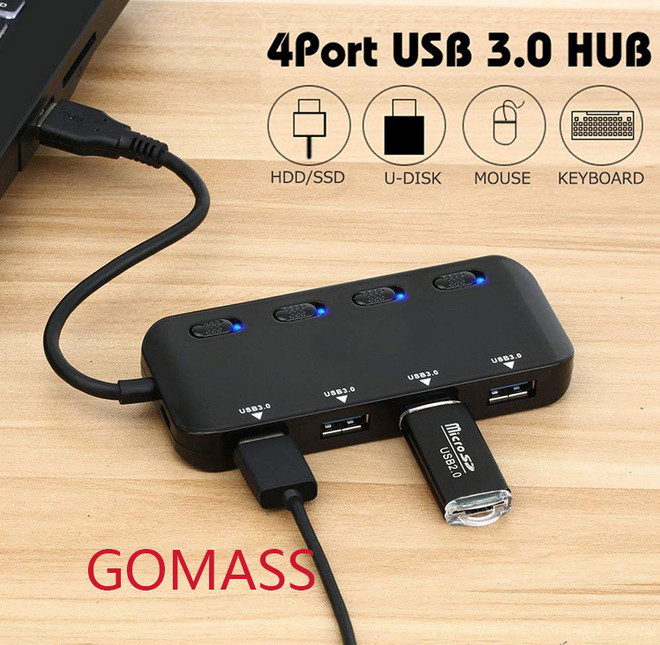 Hub USB 3.0 Ultra slim 4 Cổng có công tắc, bộ chia cổng usb