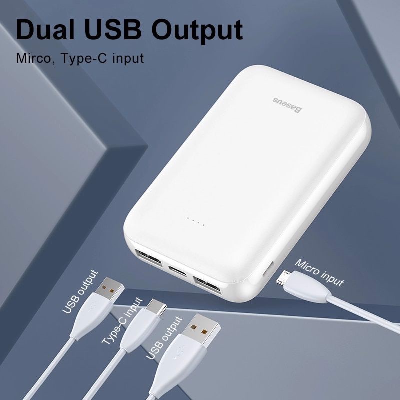 Pin dự phòng 02 cổng USB  - 10000mAh cho iPhone/ Smartphone/ Tablet -  Baseus Mini JA Power Bank X10 - Hàng Chính Hãng