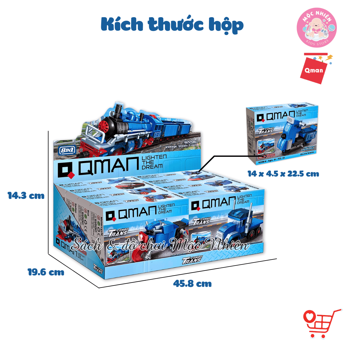 Đồ chơi lắp ráp, xếp hình Qman 42206 - Tàu hỏa hơi nước vintage (517 mảnh ghép)