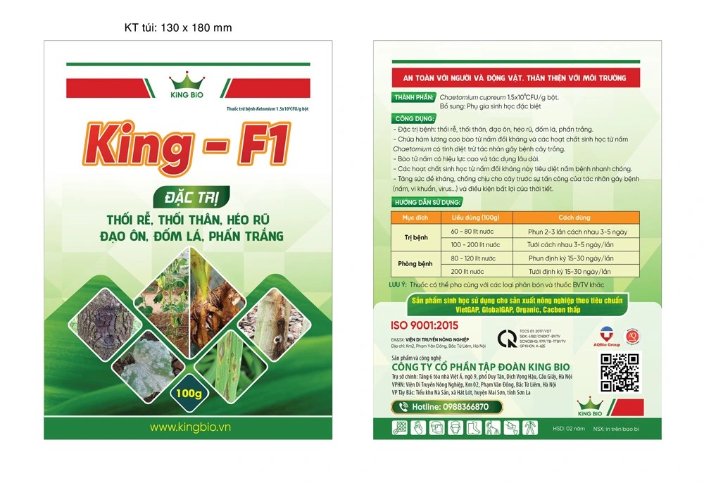 King F1 - Trị thối rễ, thối thân, héo rũ, đạo ôn, đốm lá, phấn trắng