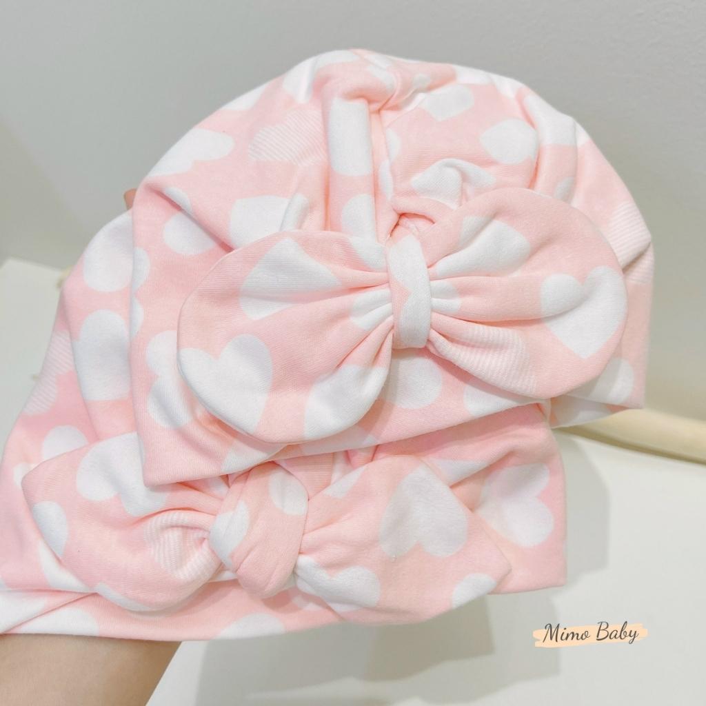 Mũ nón turban vải cotton co dãn màu hồng trái tim dễ thương cho bé gái MTB166 Mimo Baby