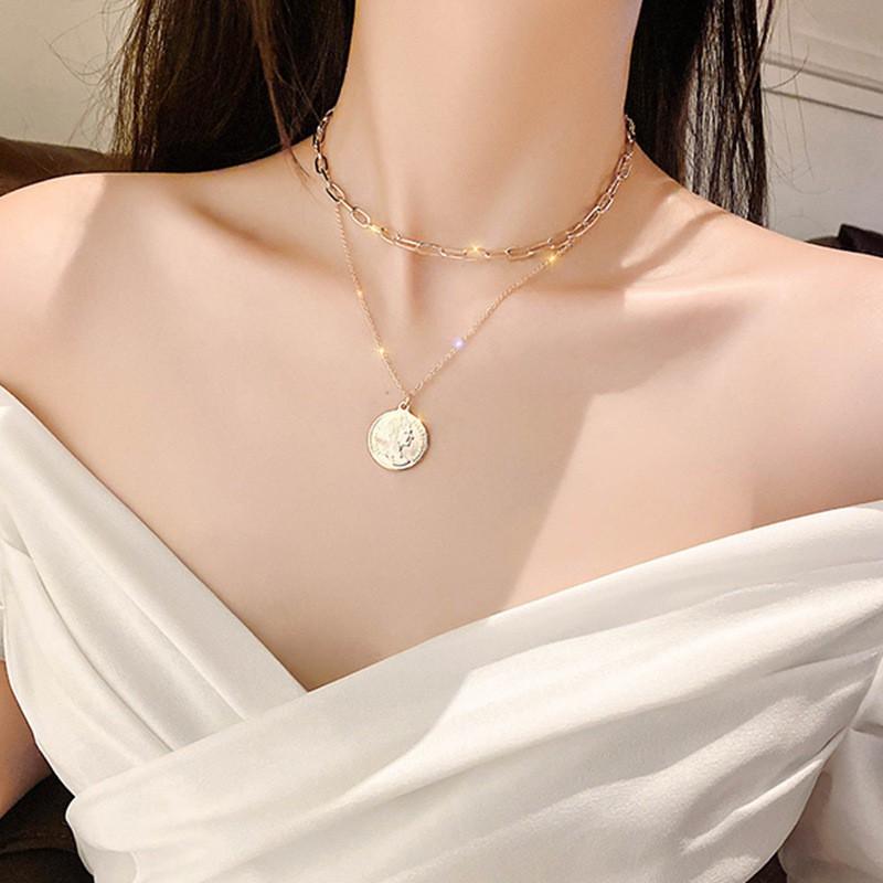Dây chuyền 2 tầng mặt đồng xu thời trang nữ
