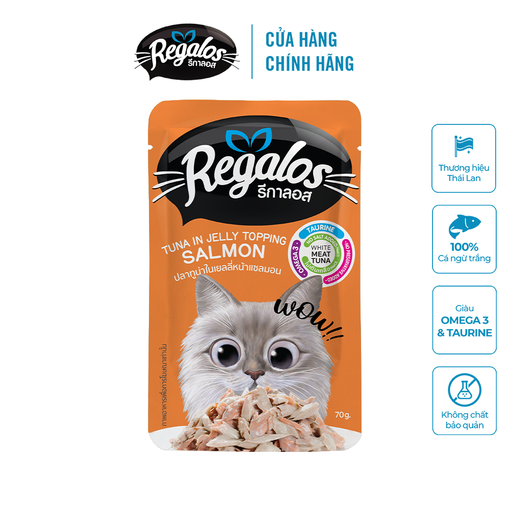 Combo 4 gói thức ăn ướt cho mèo Regalos Thái Lan vị cá ngừ và cá hồi