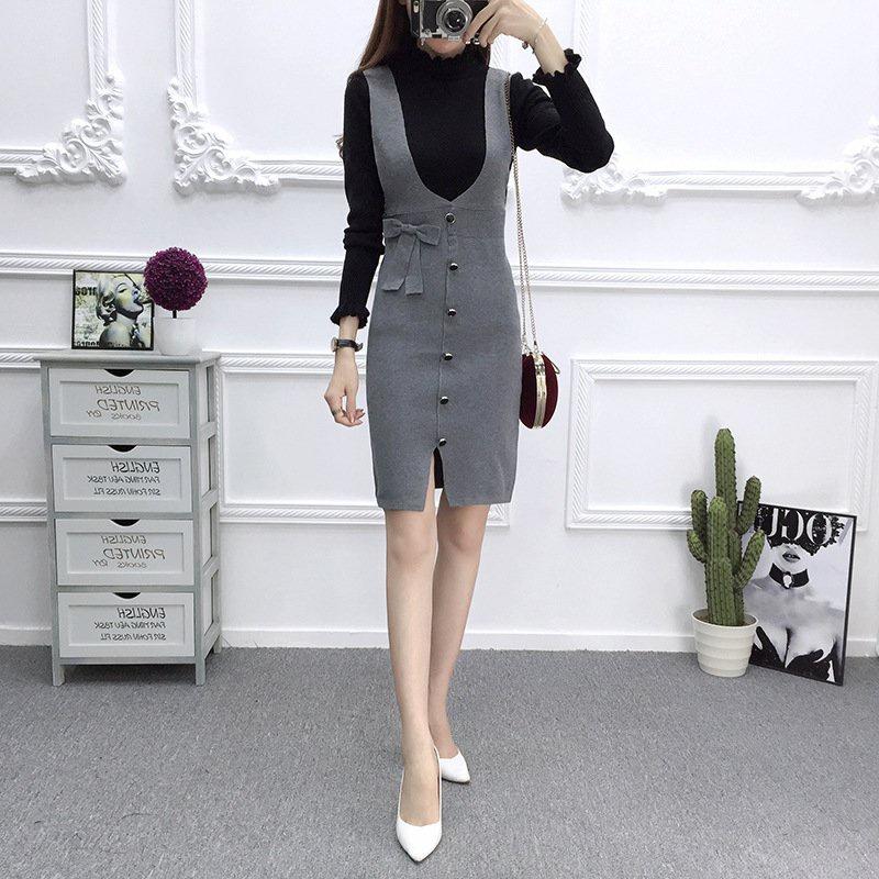 Đầm len nữ ôm body phối cúc mẫu mới AL103