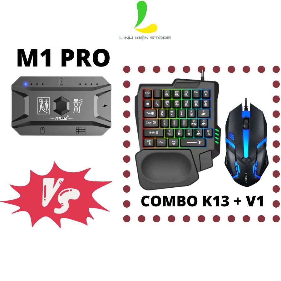 Combo bàn phím chuột K13 + V1 và bộ chuyển đổi meiying - Phụ kiện gaming hỗ trợ điện thoại hệ điều hành Android và IOSS - Hàng nhập khẩu