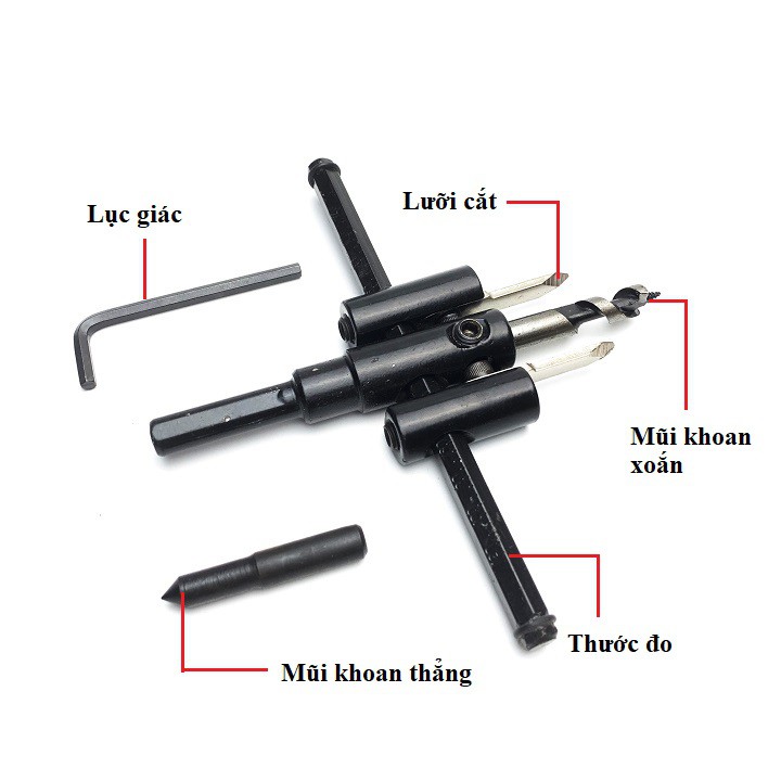 Bộ khoét lỗ đường kính 30-120mm, lưỡi hợp kim cacbua Vonfram siêu cứng, sắc, bền- Chịu mài mòn tốt