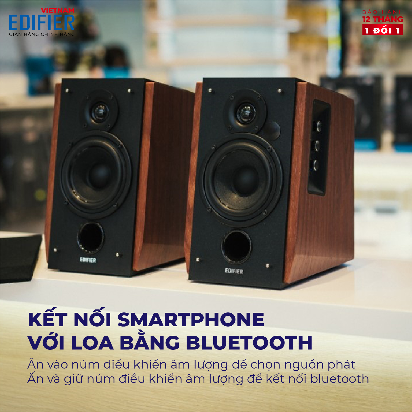 Bộ loa không dây Bluetooth EDIFIER 2.0 R1700BT - Hỗ trợ cổng cắm RCA - Có remote điều khiển - Vỏ gỗ chống dội âm - Hàng chính hãng