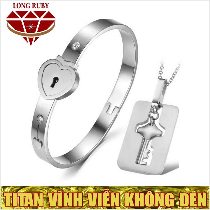 BỘ VÒNG VÀ DÂY CHUYỀN TITAN Ổ KHÓA CHÌA KHÓA màu VÀNG, HỒNG, TRẮNG