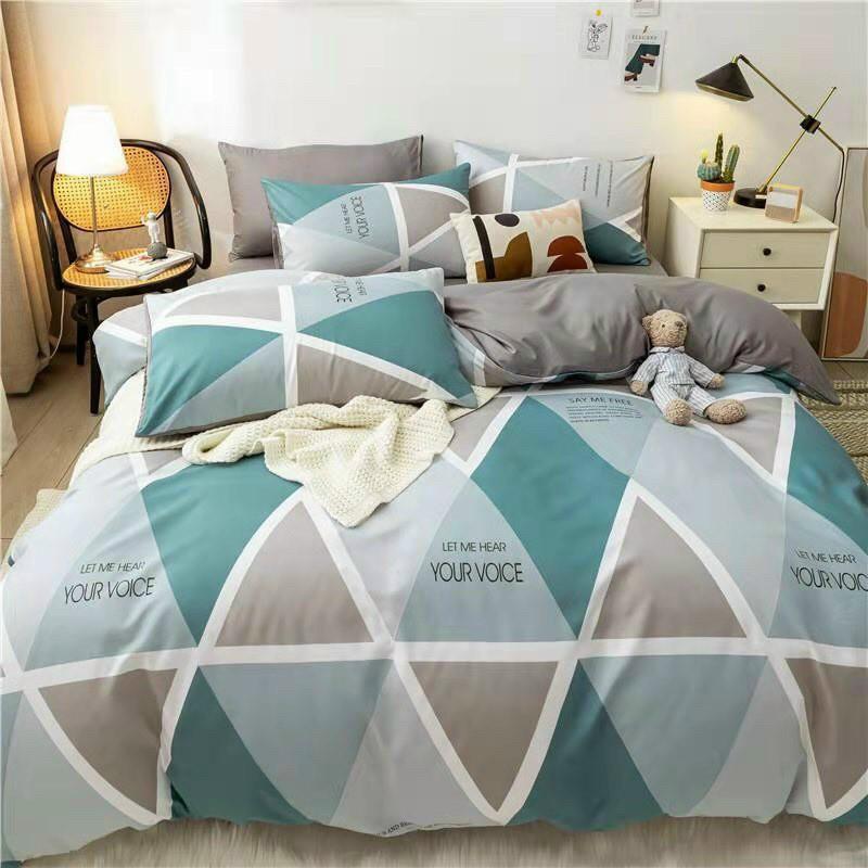 Bộ chăn ga Cotton Poly M2T bedding chăn ga Hàn Quốc kim cương xanh đủ size miễn phí bo chun