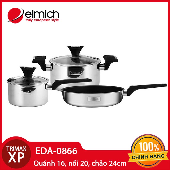 Bộ nồi chảo inox 304 đáy liền 3 lớp cao cấp Elmich Trimax XP model 2350866 hàng chính hãng
