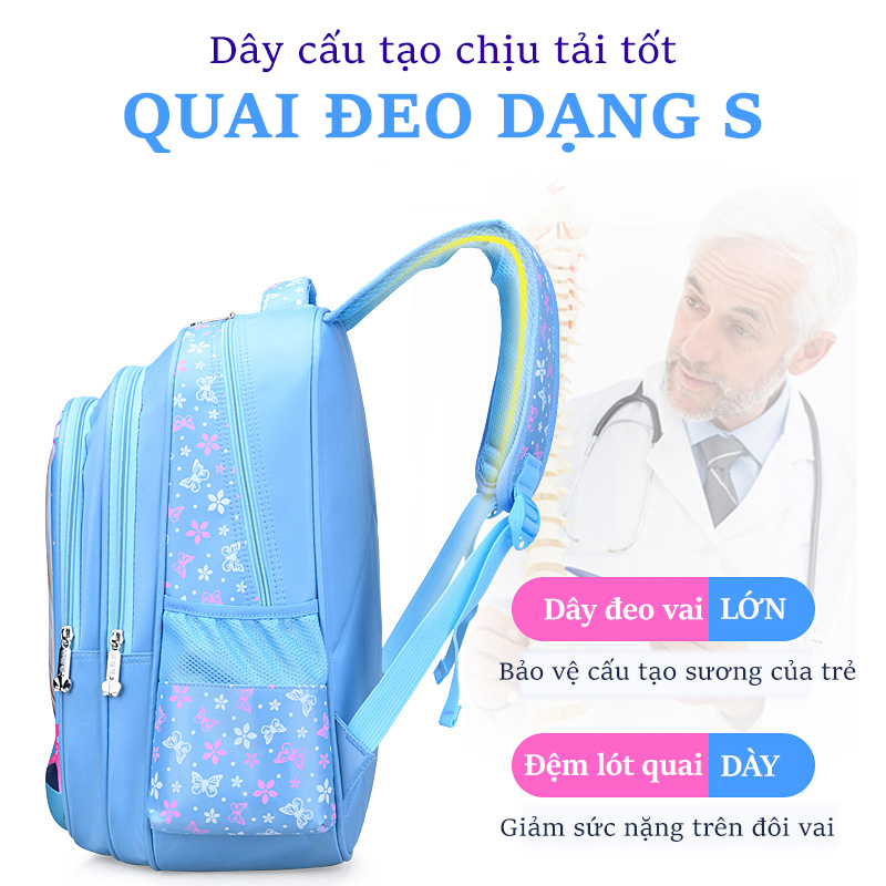 Balo học sinh tiểu học cho bé gái - chống gù, chống nước, siêu bền, in hình 3D nổi siêu đáng yêu, ngộ nghĩnh