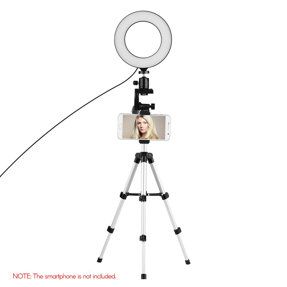 Bộ chiếu sáng phát trực tiếp trên điện thoại 6.3 inch / 16cm 2700K ~ 6500K Đèn video vòng USB có thể thay đổi hai màu + Max. Chiều cao 65cm