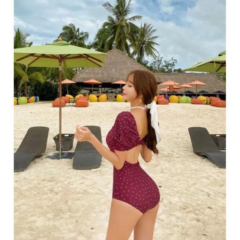 Bikini Áo Tắm Tay Bồng Bánh Bèo Quảng Châu Hottrend 2021 Hoạ Tiết Chấm Bi Thắt Nơ Sexy Xịn Đẹp