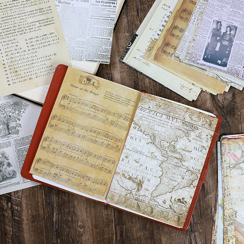 S29 - Set 15 tờ giấy nền retro vintage cổ điển Infeel.Me trang trí sổ bullet journal, junk journal