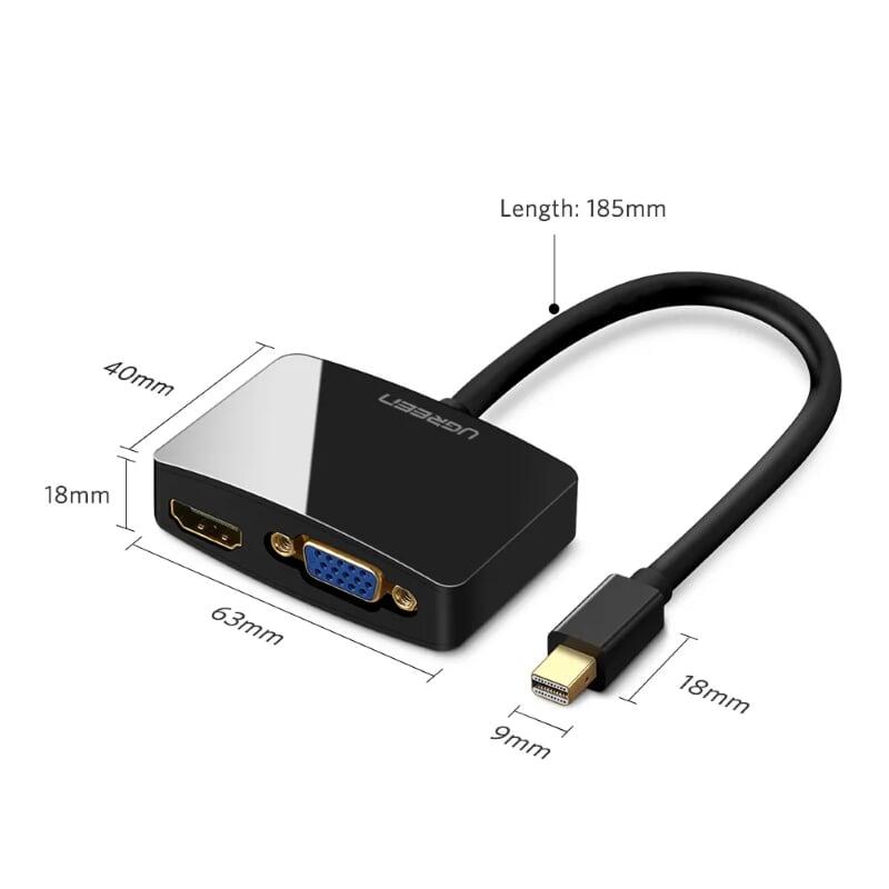 Ugreen UG10439MD108TK Màu Đen Bộ chuyển đổi Mini DP sang HDMI + VGA hỗ trợ phân giải 1080P - HÀNG CHÍNH HÃNG