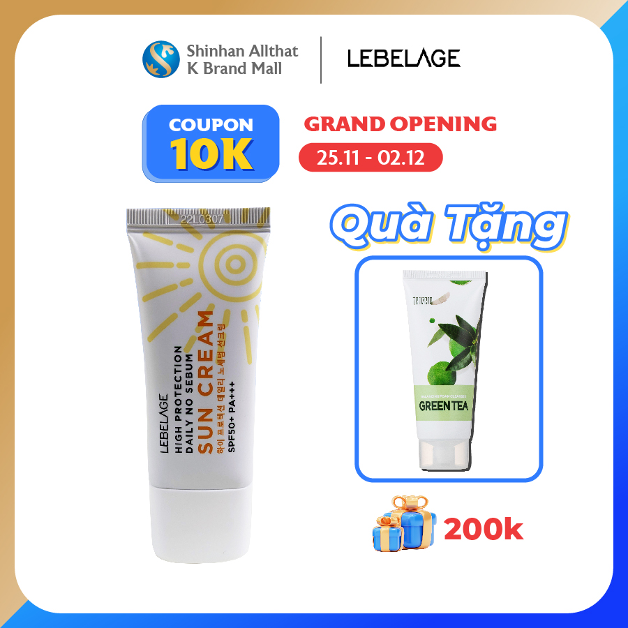 Kem Chống Nắng LEBELAGE High Protection Sun Cream Daily No Sebum SPF50+ PA+++ 30ml - Bảo Vệ Da Tối Ưu