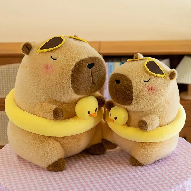 Thú nhồi bông Capybara đi biển ngộ nghĩnh - Size 35cm đến 45cm - Quà tặng gấu bông chuột lang đeo phao vịt cute