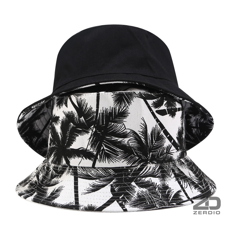Nón bucket, Mũ vành nam nữ 2 mặt họa tiết cây dừa vải cotton cao cấp