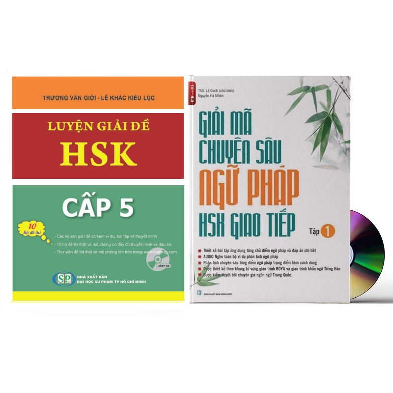 Combo 2 sách Luyện giải đề thi HSK cấp 5 có mp3 nge +Giải Mã Chuyên Sâu Ngữ Pháp HSK Giao Tiếp Tập 1 có Audio Nghe Toàn Bộ Ví Dụ Phân Tích Ngữ Pháp+DVD tài liệu