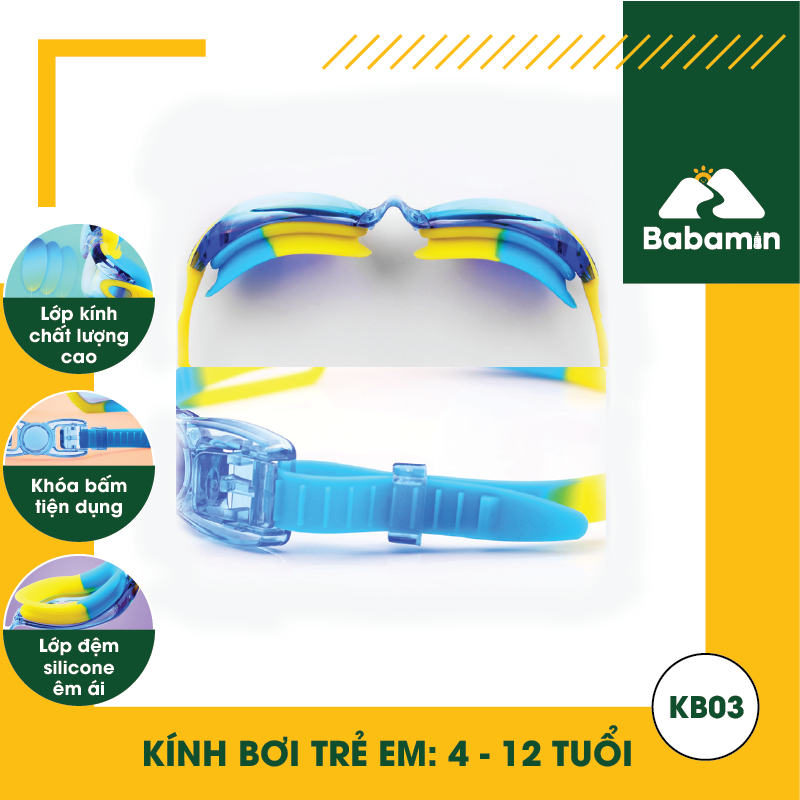 Kính Bơi Trẻ Em 4 - 12 Tuổi Cao Cấp - Kèm Bịt Tai, Tráng Gương, Có Hộp Đựng - KB03