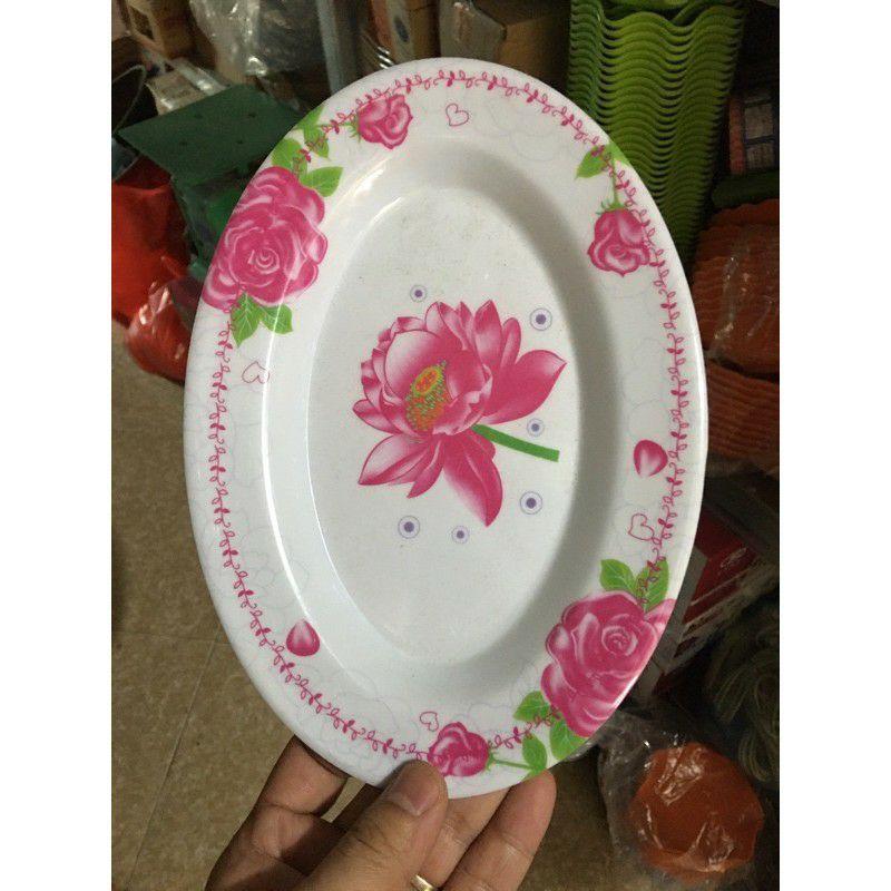 Đĩa nhựa bầu dục hoa văn kích thước 23cm x 16cm