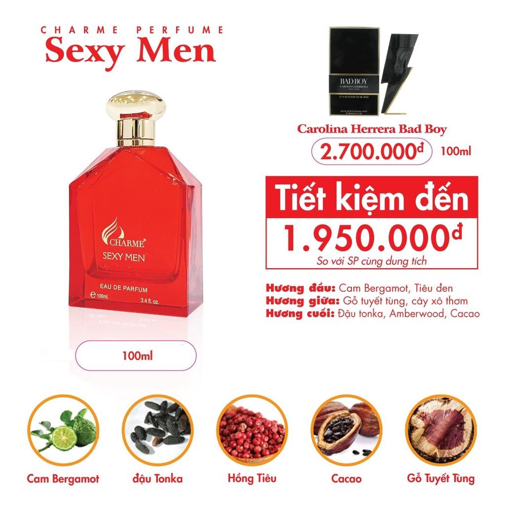 Nước hoa nam quyến rũ, Charme Sexy Men, dòng nước hoa lưu hương lâu, nam tính dành cho quý ông, 100ml