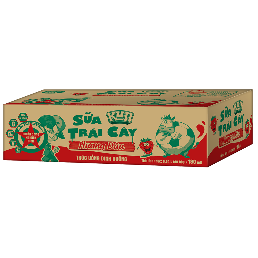 Thùng 48 Hộp Sữa Trái Cây KUN Hương Dâu 180ml/hộp