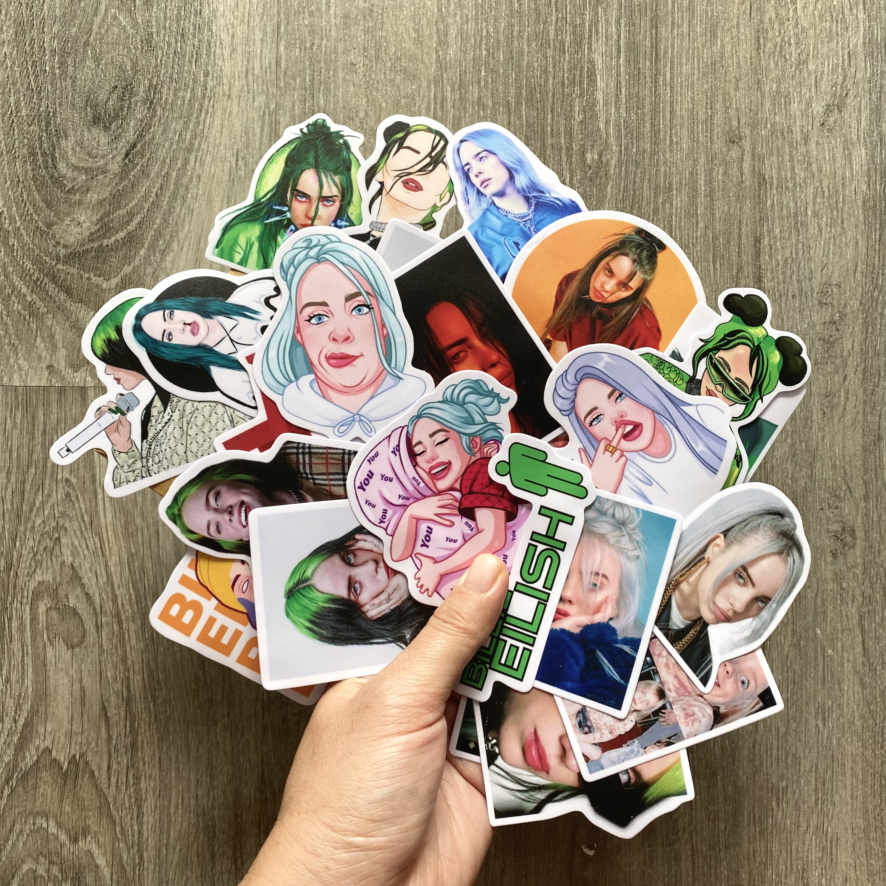 Sticker Billie Eilish Dán Trang Trí - Chất Liệu PVC Cán Màng Chất Lượng Cao Chống Nước, Chống Nắng, Không Bong Tróc Phai Màu