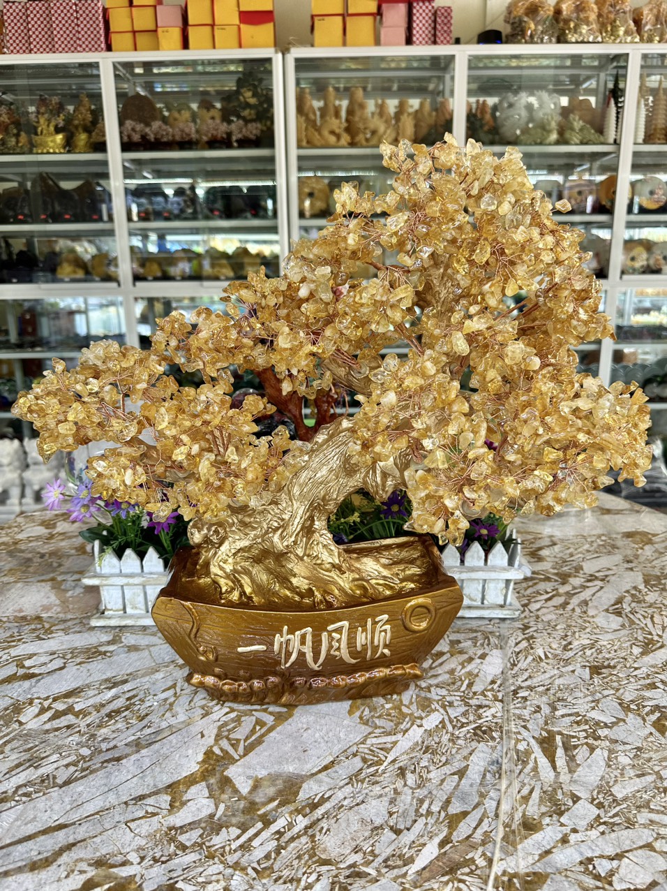 Cây tài lộc bonsai phong thủy đá thạch anh - Cao 50 cm