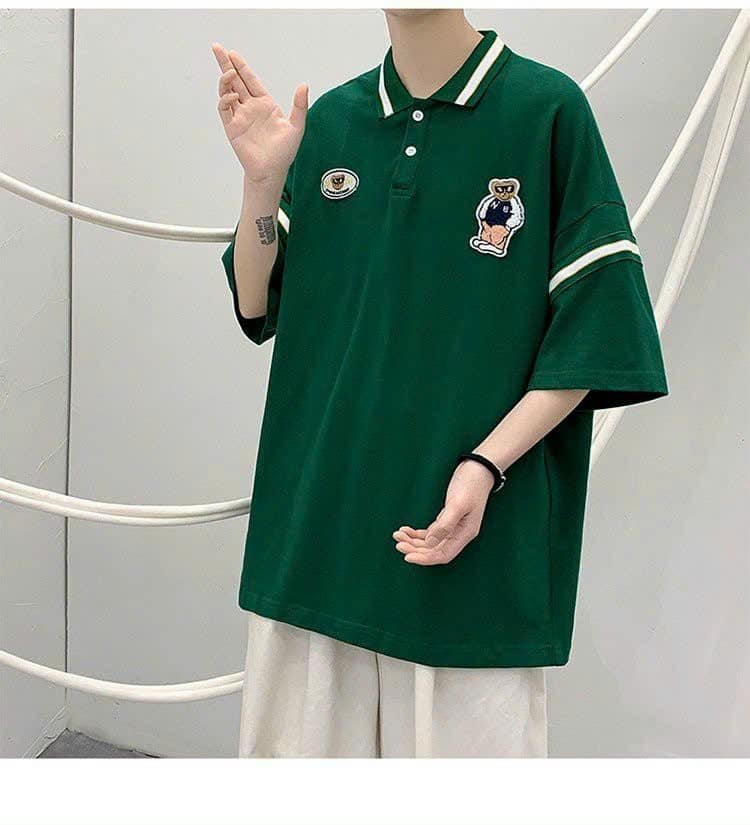 Áo thun polo nam thêu logo phối viền tay