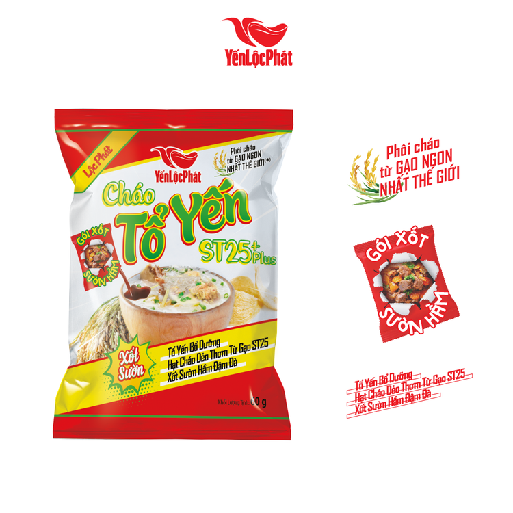 Cháo Tổ Yến ST25 Plus Xốt sườn Yến Lộc Phát gói 60gr - Thùng 30 gói