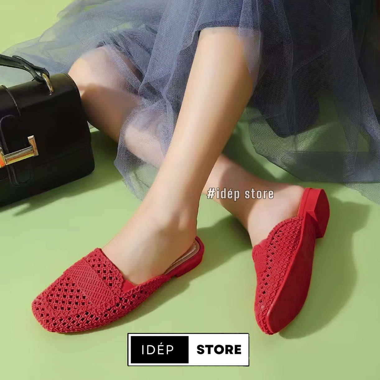 Dép sục nhựa dẻo lỗ tổ ong đi mưa nữ mũi vuông cao su êm chân chống trơn iDÉP SL069