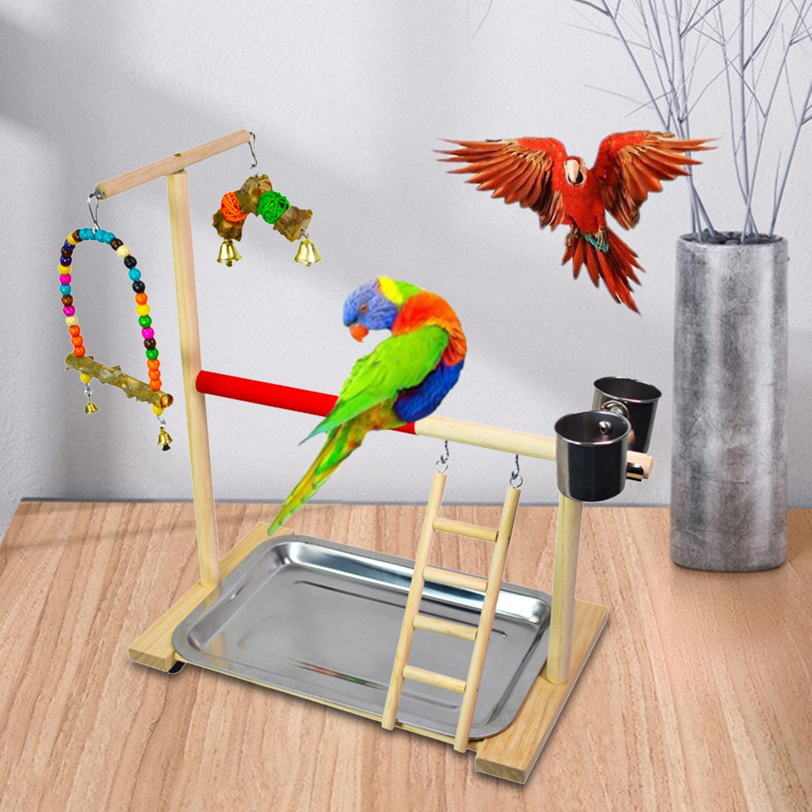 Portable Parrot Perch Stand Wooden Wood Frame Lightweight Bird Playground Adjustable Parrot Stand Perch for Cockatoo Parakeets Climbing
