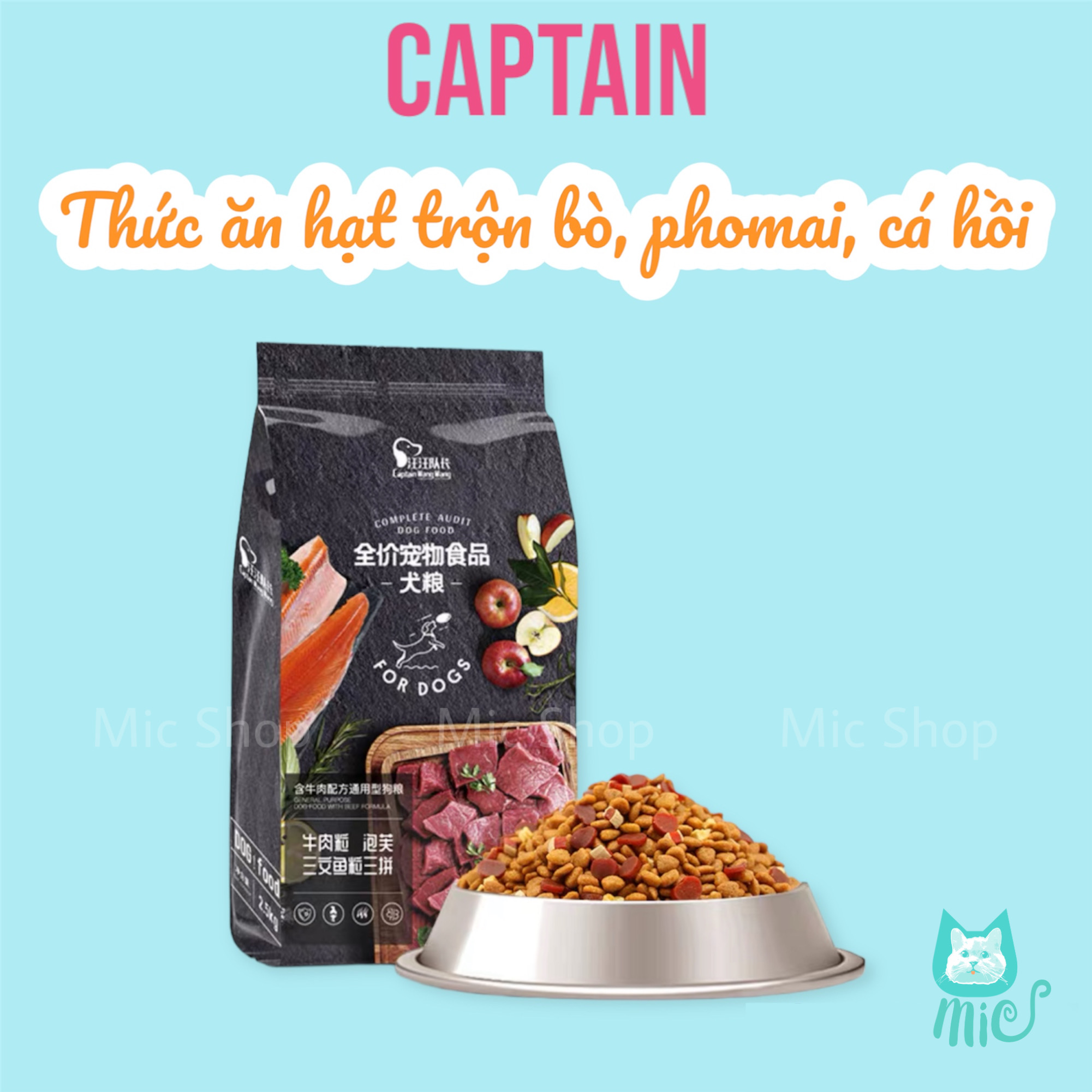 Thức ăn khô cho chó Captain vị phomai, bò, cá hồi và chà bông
