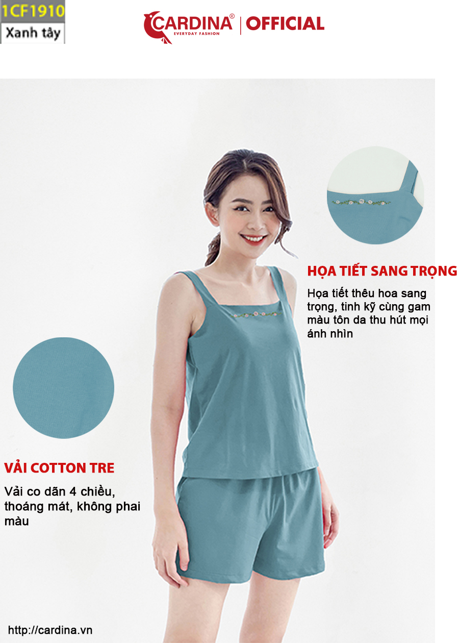 Bộ Mặc Nhà Nữ CARDINA Hai Dây Thêu Hoa Chất Cotton Nhật Cao Cấp Giúp Phái Đẹp Thêm Cuốn Hút, Quyến Rũ 1CF19