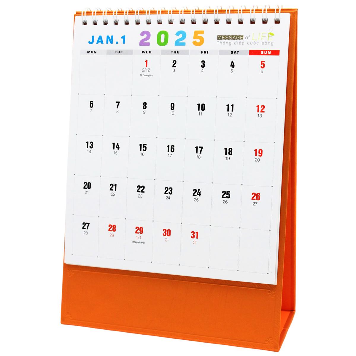 Lịch Bàn Đứng 2025 - Thông Điệp Cuộc Sống - Văn Lang VL-LB04 - Đế Màu Cam